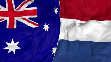 Australia and Netherlands Flags Together Seamless Looping Background, Looped Bump Texture Cloth Waving Slow Motion, 3D Rendering video