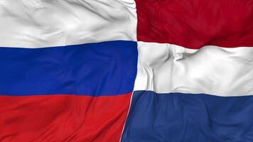 Russia and Netherlands Flags Together Seamless Looping Background, Looped Bump Texture Cloth Waving Slow Motion, 3D Rendering video