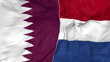 Qatar and Netherlands Flags Together Seamless Looping Background, Looped Bump Texture Cloth Waving Slow Motion, 3D Rendering video