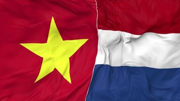 Vietnam and Netherlands Flags Together Seamless Looping Background, Looped Bump Texture Cloth Waving Slow Motion, 3D Rendering video