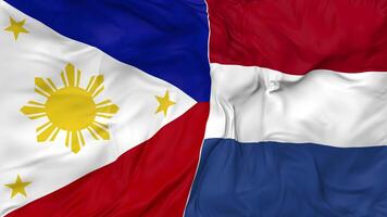Philippines and Netherlands Flags Together Seamless Looping Background, Looped Bump Texture Cloth Waving Slow Motion, 3D Rendering video