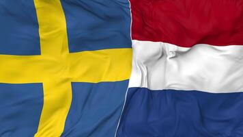 Sweden and Netherlands Flags Together Seamless Looping Background, Looped Bump Texture Cloth Waving Slow Motion, 3D Rendering video