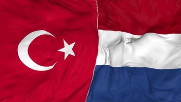 Turkey and Netherlands Flags Together Seamless Looping Background, Looped Bump Texture Cloth Waving Slow Motion, 3D Rendering video