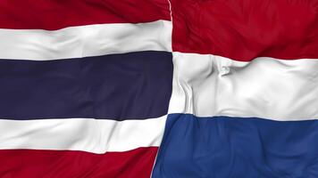 Tailandia e Olanda bandiere insieme senza soluzione di continuità looping sfondo, loop urto struttura stoffa agitando lento movimento, 3d interpretazione video