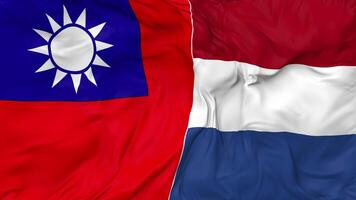 Taiwan and Netherlands Flags Together Seamless Looping Background, Looped Bump Texture Cloth Waving Slow Motion, 3D Rendering video