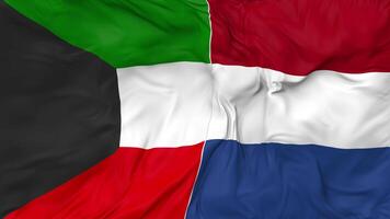 Kuwait and Netherlands Flags Together Seamless Looping Background, Looped Bump Texture Cloth Waving Slow Motion, 3D Rendering video