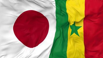 Japan and Senegal Flags Together Seamless Looping Background, Looped Bump Texture Cloth Waving Slow Motion, 3D Rendering video