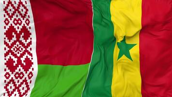 Belarus and Senegal Flags Together Seamless Looping Background, Looped Bump Texture Cloth Waving Slow Motion, 3D Rendering video