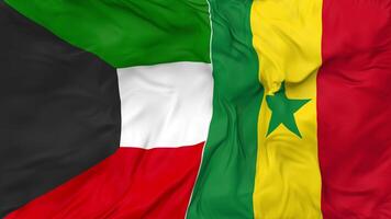 Kuwait and Senegal Flags Together Seamless Looping Background, Looped Bump Texture Cloth Waving Slow Motion, 3D Rendering video