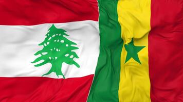 Lebanon and Senegal Flags Together Seamless Looping Background, Looped Bump Texture Cloth Waving Slow Motion, 3D Rendering video