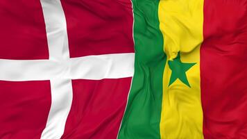 Denmark and Senegal Flags Together Seamless Looping Background, Looped Bump Texture Cloth Waving Slow Motion, 3D Rendering video