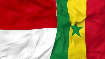 Indonesien und Senegal Flaggen zusammen nahtlos Schleifen Hintergrund, geloopt stoßen Textur Stoff winken schleppend Bewegung, 3d Rendern video