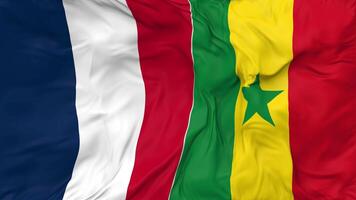 France and Senegal Flags Together Seamless Looping Background, Looped Bump Texture Cloth Waving Slow Motion, 3D Rendering video