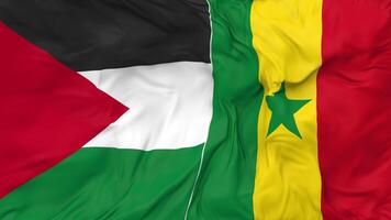 Palestine and Senegal Flags Together Seamless Looping Background, Looped Bump Texture Cloth Waving Slow Motion, 3D Rendering video