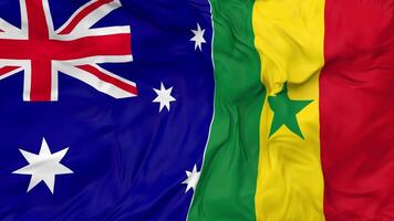 Australia and Senegal Flags Together Seamless Looping Background, Looped Bump Texture Cloth Waving Slow Motion, 3D Rendering video