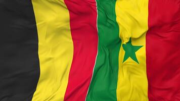 Belgium and Senegal Flags Together Seamless Looping Background, Looped Bump Texture Cloth Waving Slow Motion, 3D Rendering video