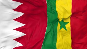 Bahrain and Senegal Flags Together Seamless Looping Background, Looped Bump Texture Cloth Waving Slow Motion, 3D Rendering video