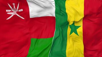 Oman and Senegal Flags Together Seamless Looping Background, Looped Bump Texture Cloth Waving Slow Motion, 3D Rendering video