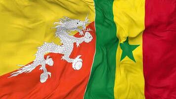 Bhutan and Senegal Flags Together Seamless Looping Background, Looped Bump Texture Cloth Waving Slow Motion, 3D Rendering video