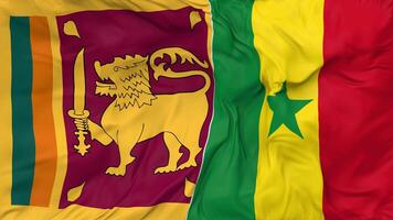 Sri Lanka and Senegal Flags Together Seamless Looping Background, Looped Bump Texture Cloth Waving Slow Motion, 3D Rendering video