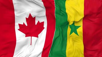 Canadá y Senegal banderas juntos sin costura bucle fondo, serpenteado bache textura paño ondulación lento movimiento, 3d representación video