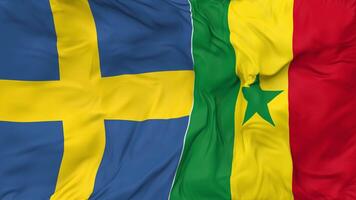 Sweden and Senegal Flags Together Seamless Looping Background, Looped Bump Texture Cloth Waving Slow Motion, 3D Rendering video