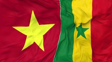 Vietnam and Senegal Flags Together Seamless Looping Background, Looped Bump Texture Cloth Waving Slow Motion, 3D Rendering video