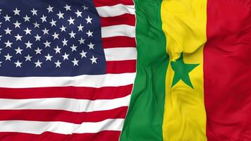 United States and Senegal Flags Together Seamless Looping Background, Looped Bump Texture Cloth Waving Slow Motion, 3D Rendering video