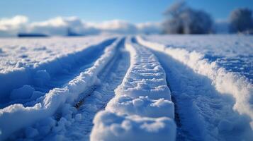 AI generated Long brake mark from a car in the snow photo