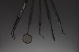 Dentist tools. Teethcare, dental health concept. photo