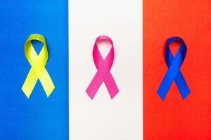 International Agency for Research on Cancer. World cancer day background. Colorful ribbons, cancer awareness. photo