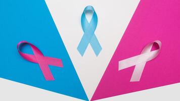 Colorful ribbons supporting cancer patients. The concept of the feast of the fourth of February. photo