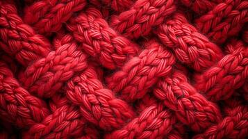 AI generated Background made of red knitted material texture photo