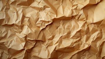 AI generated abstract background made of crumpled craft brown paper photo