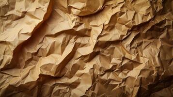 AI generated abstract background made of crumpled craft brown paper photo