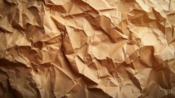 AI generated abstract background made of crumpled craft brown paper photo