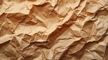 AI generated abstract background made of crumpled craft brown paper photo