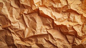 AI generated abstract background made of crumpled craft brown paper photo