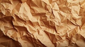 AI generated abstract background made of crumpled craft brown paper photo