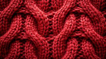 AI generated Background made of red knitted material texture photo