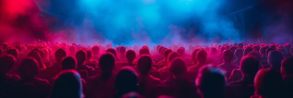 AI generated Abstract blurred cinema background with spectators photo