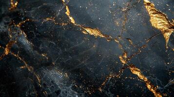 AI generated Beautiful background of black natural marble with golden veins photo