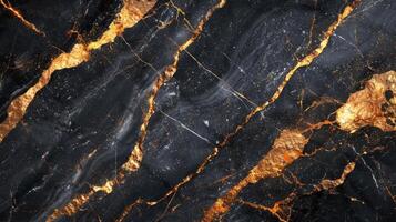 AI generated Beautiful background of black natural marble with golden veins photo