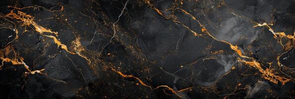 AI generated Beautiful background of black natural marble with golden veins photo