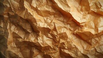 AI generated abstract background made of crumpled craft brown paper photo