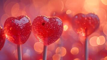 AI generated Many small heart-shaped lollipops background photo