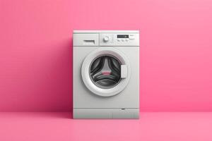 AI generated White washing machine stands isolated on pink background photo