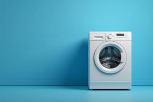 AI generated White washing machine stands isolated on blue background photo