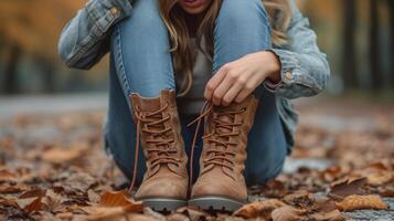 AI generated Young beautiful woman zips up her boots photo