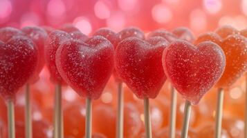 AI generated Many small heart-shaped lollipops background photo